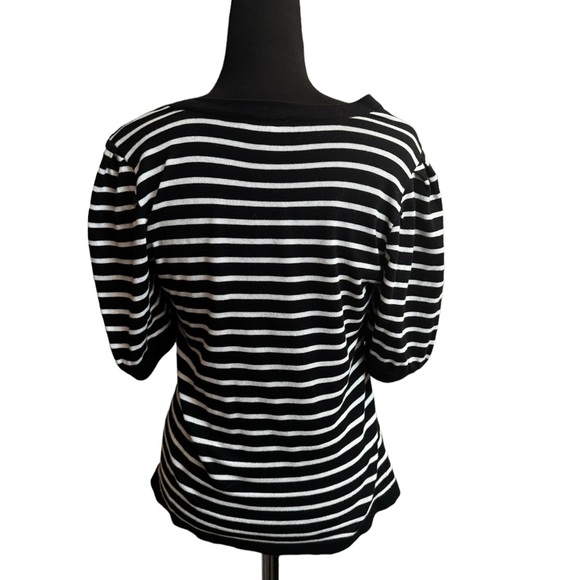 CURRENT AIR Classic Short Sleeve Sweater TOP IN BLACK WHITE STRIPE WOMEN EUC - Picture 4 of 12